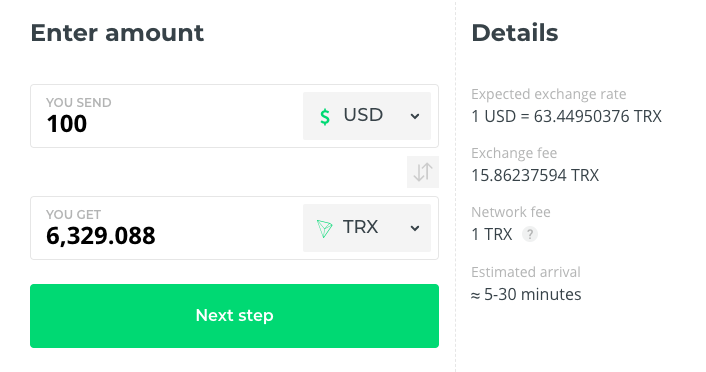 Buy TRX Tron at Changelly