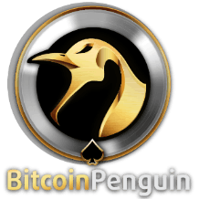 bitcoin penguin casino logo with a golden penguin and the name of casino on it 